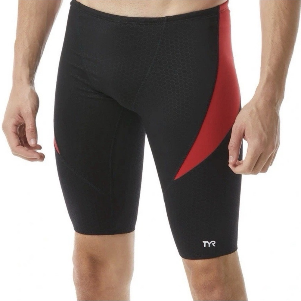 New TYR Mens Hexa Cure Spl Jammer black and red swimsuit competitive swimming